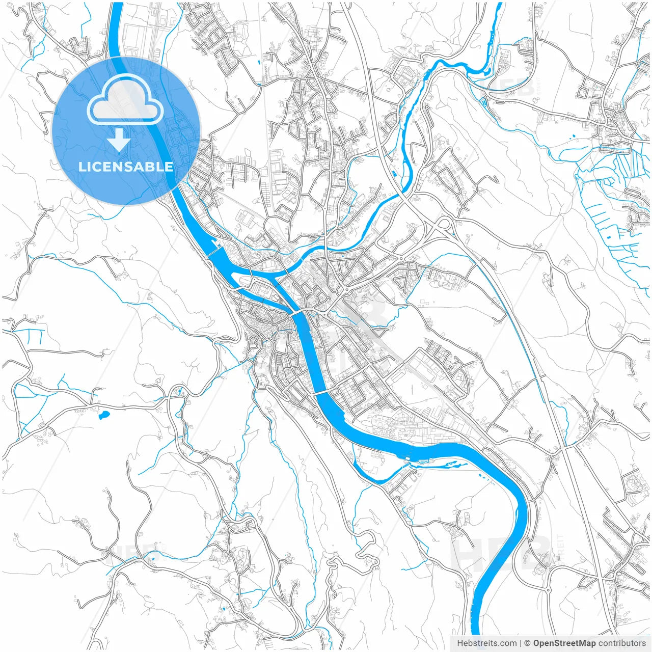 Hallein, Salzburg, Austria, city map with high resolution roads.