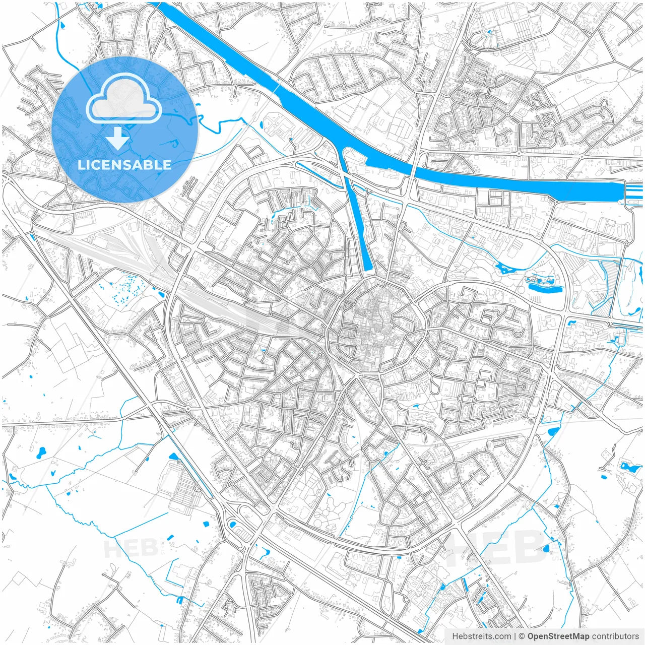 Hasselt, Limburg, Belgium, city map with high resolution roads.