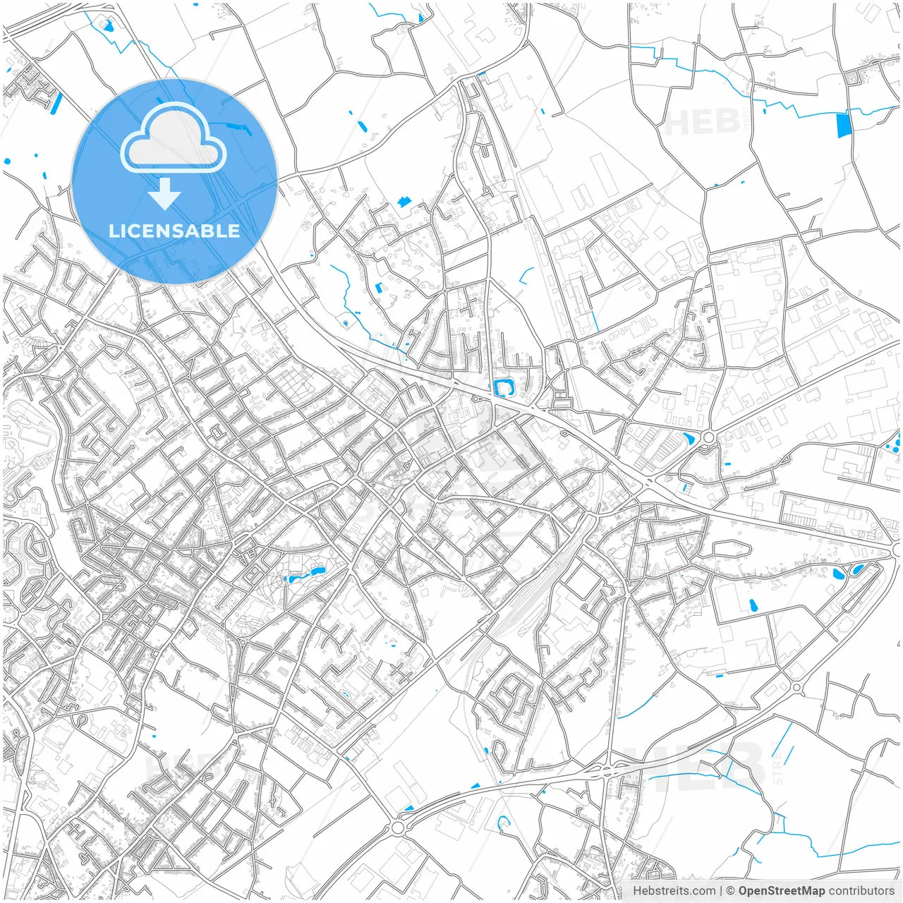 Mouscron, Hainaut, Belgium, city map with high resolution roads.
