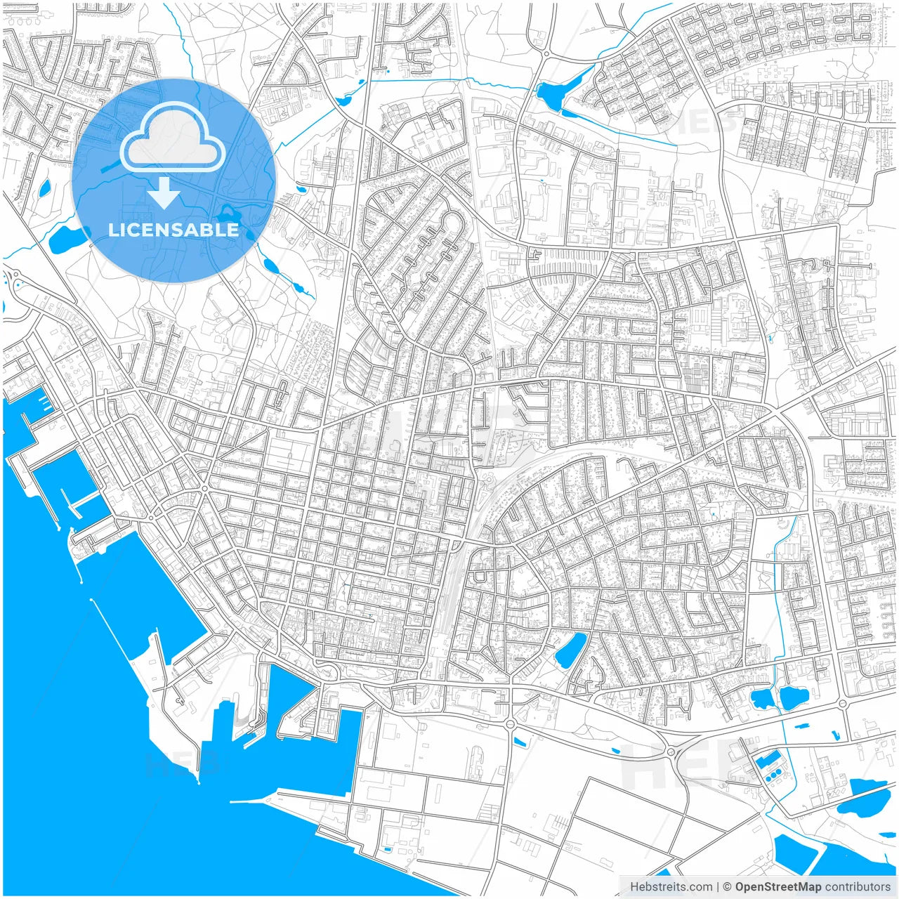 Esbjerg Municipality, Denmark, city map with high resolution roads.