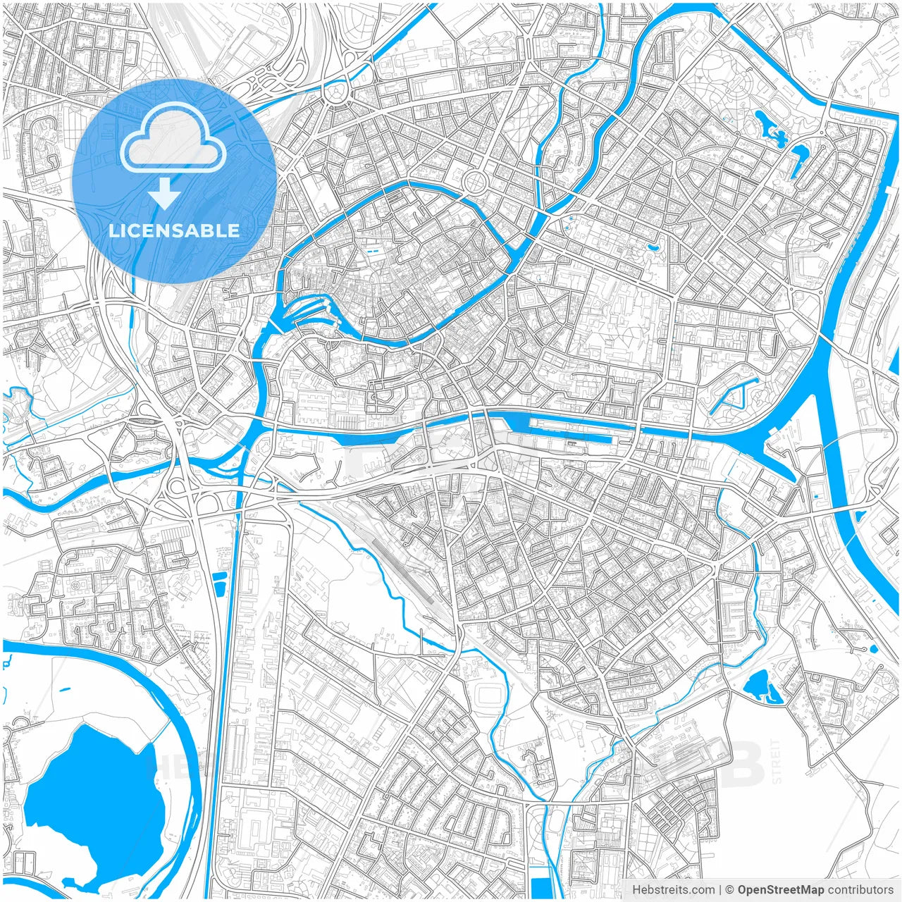 Strasbourg, Bas-Rhin, France, city map with high resolution roads.