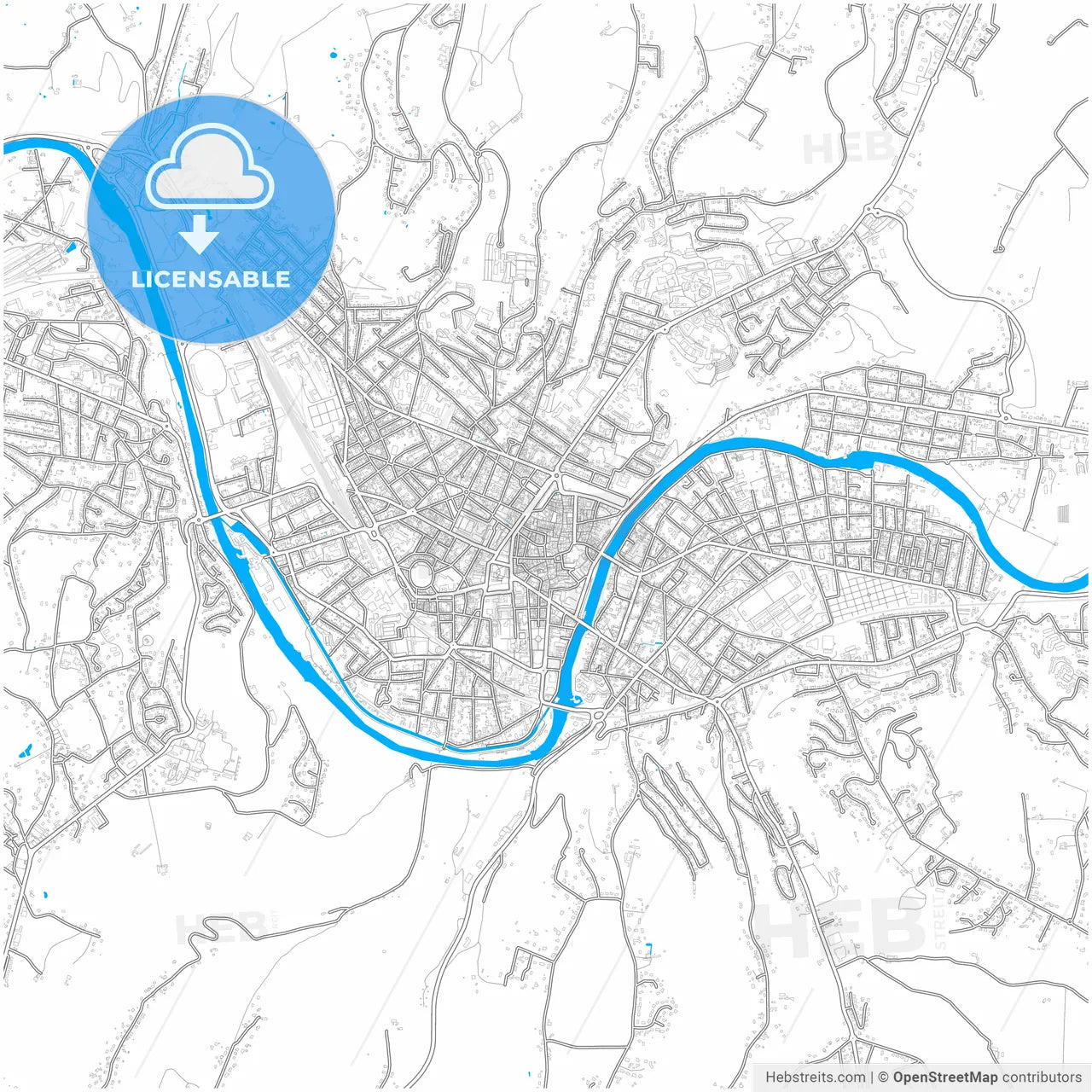 Périgueux, Dordogne, France, city map with high resolution roads.