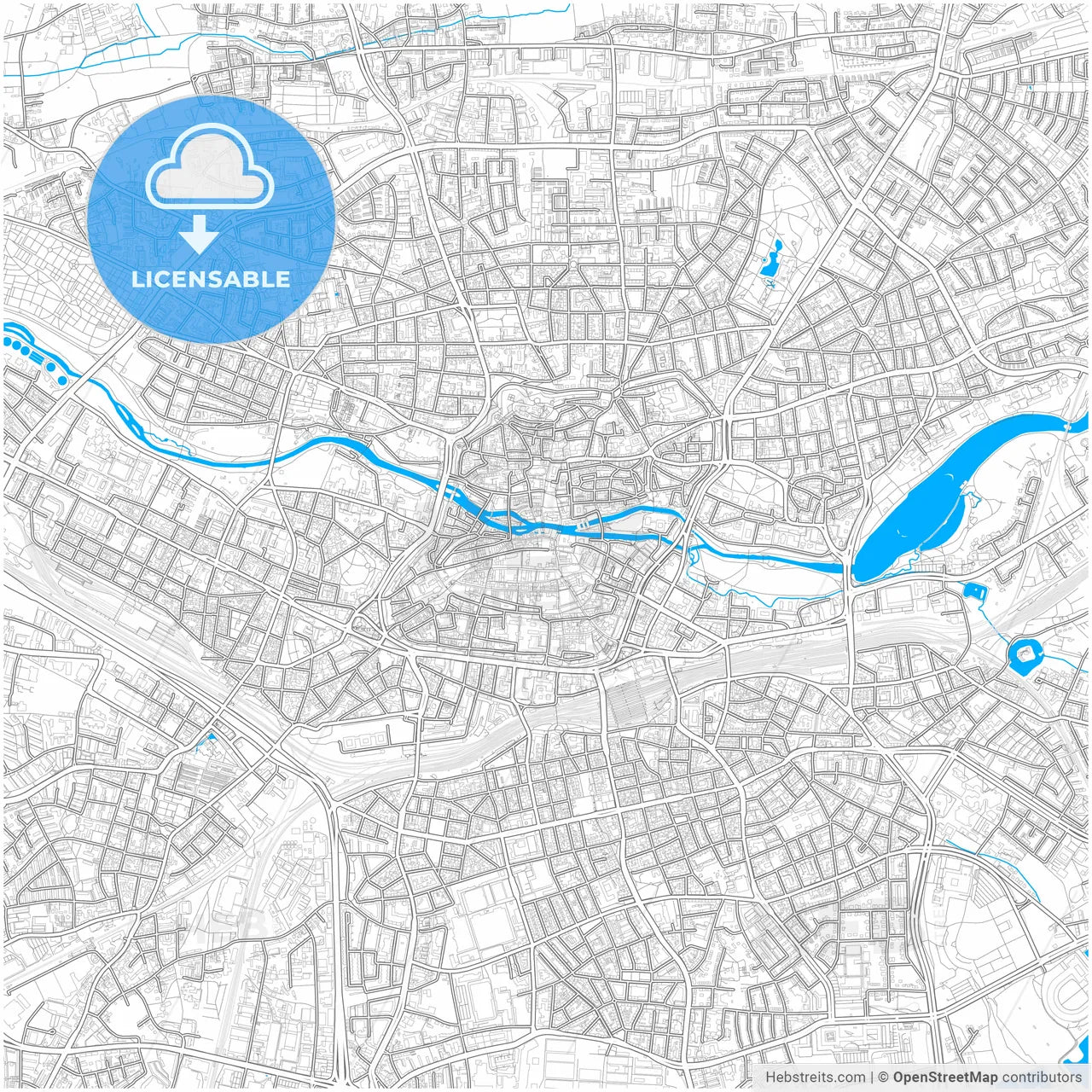 Nurnberg, Bavaria, Germany, city map with high resolution roads.