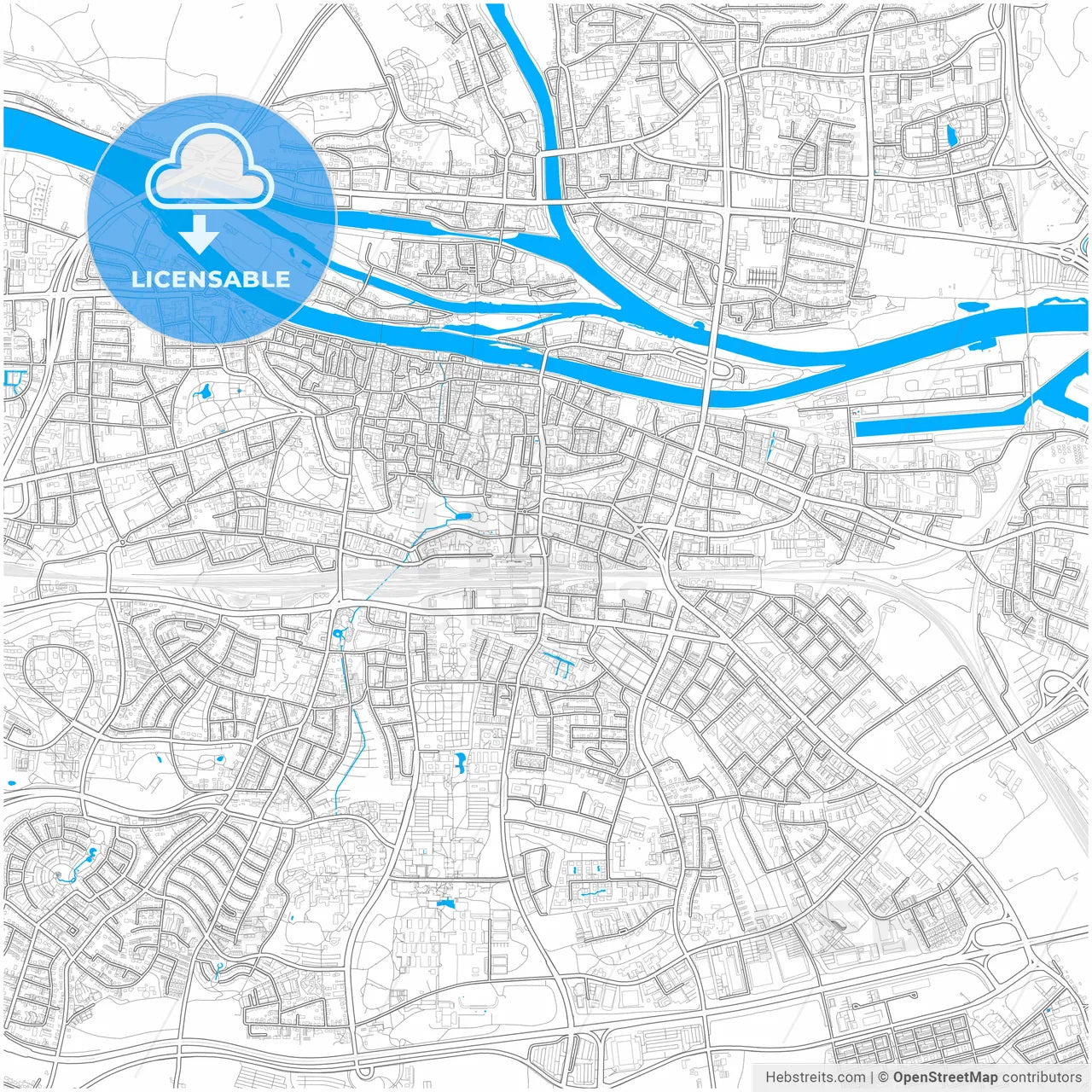 Regensburg, Bavaria, Germany, city map with high resolution roads.