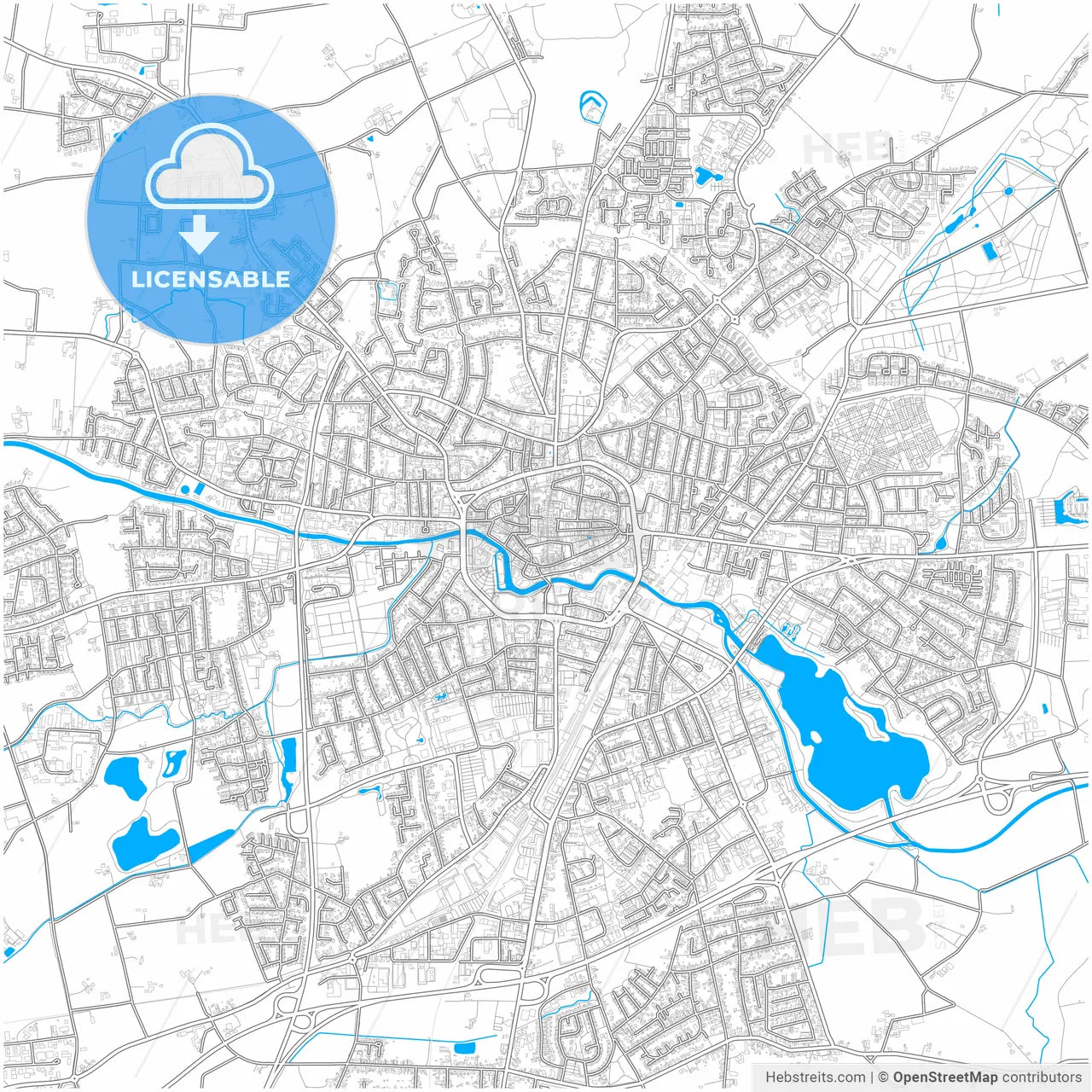 Bocholt, North Rhine-Westphalia, Germany, city map with high resolution roads.