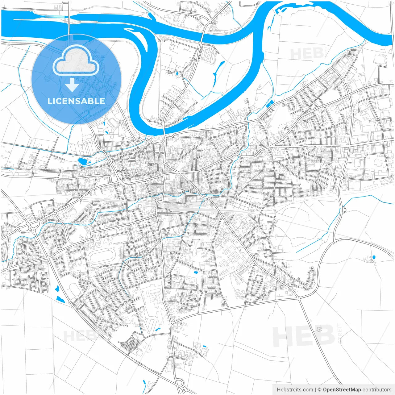 Straubing, Bavaria, Germany, city map with high resolution roads.