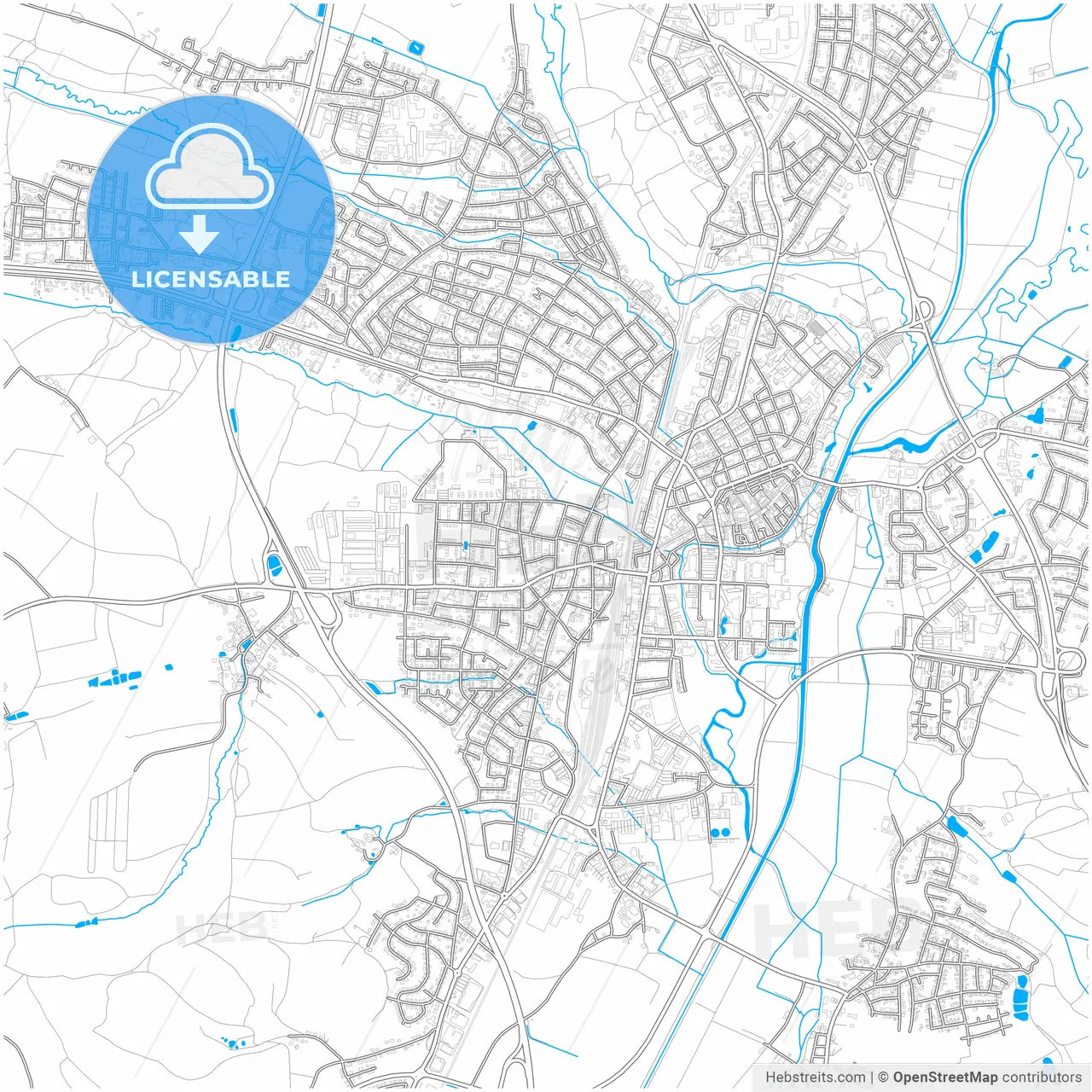 Weiden in der Oberpfalz, Bavaria, Germany, city map with high resolution roads.