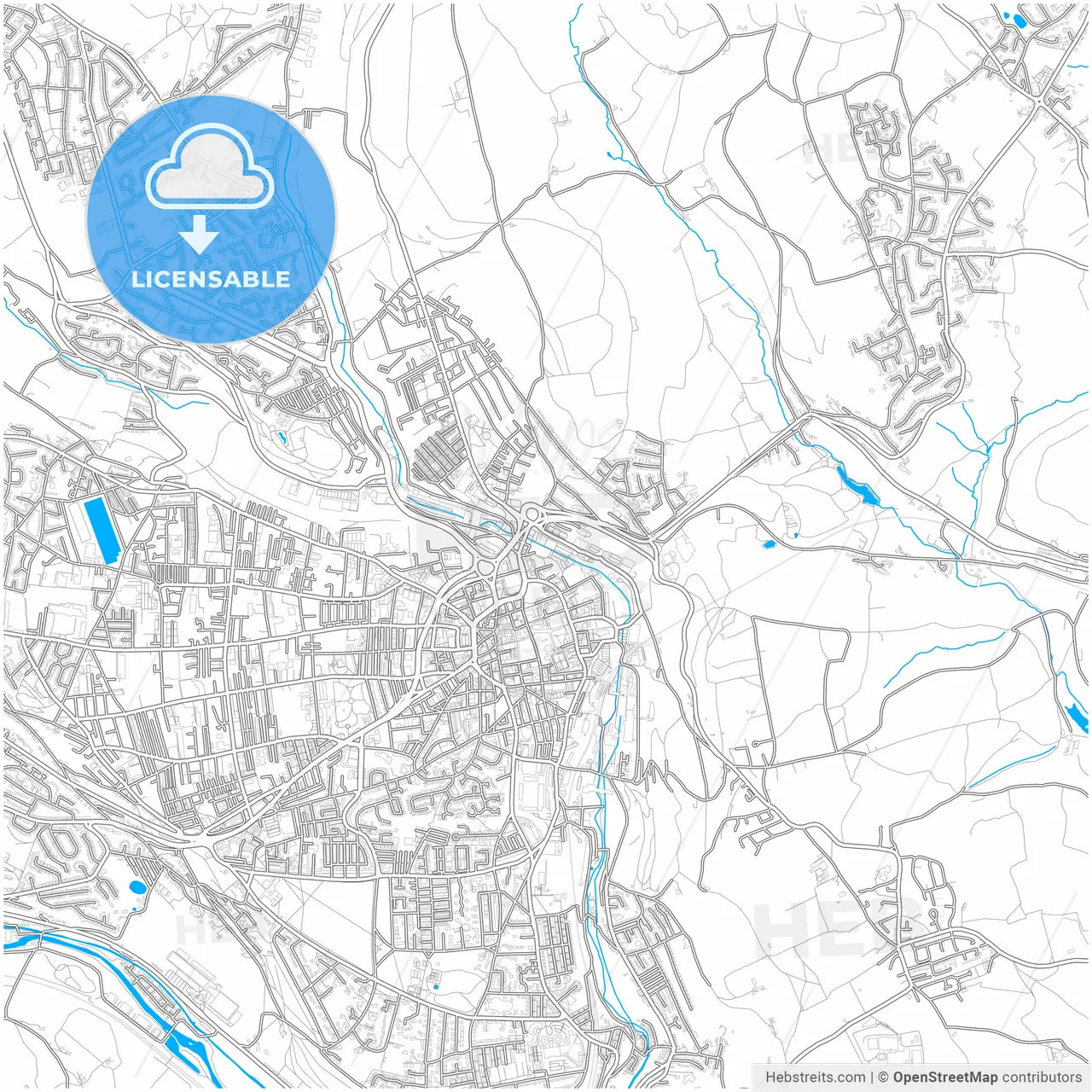 Halifax, Yorkshire and the Humber, England, city map with high resolution roads.