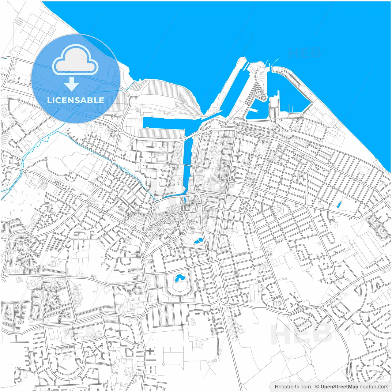 Grimsby, Yorkshire and the Humber, England, city map with high resolution roads.