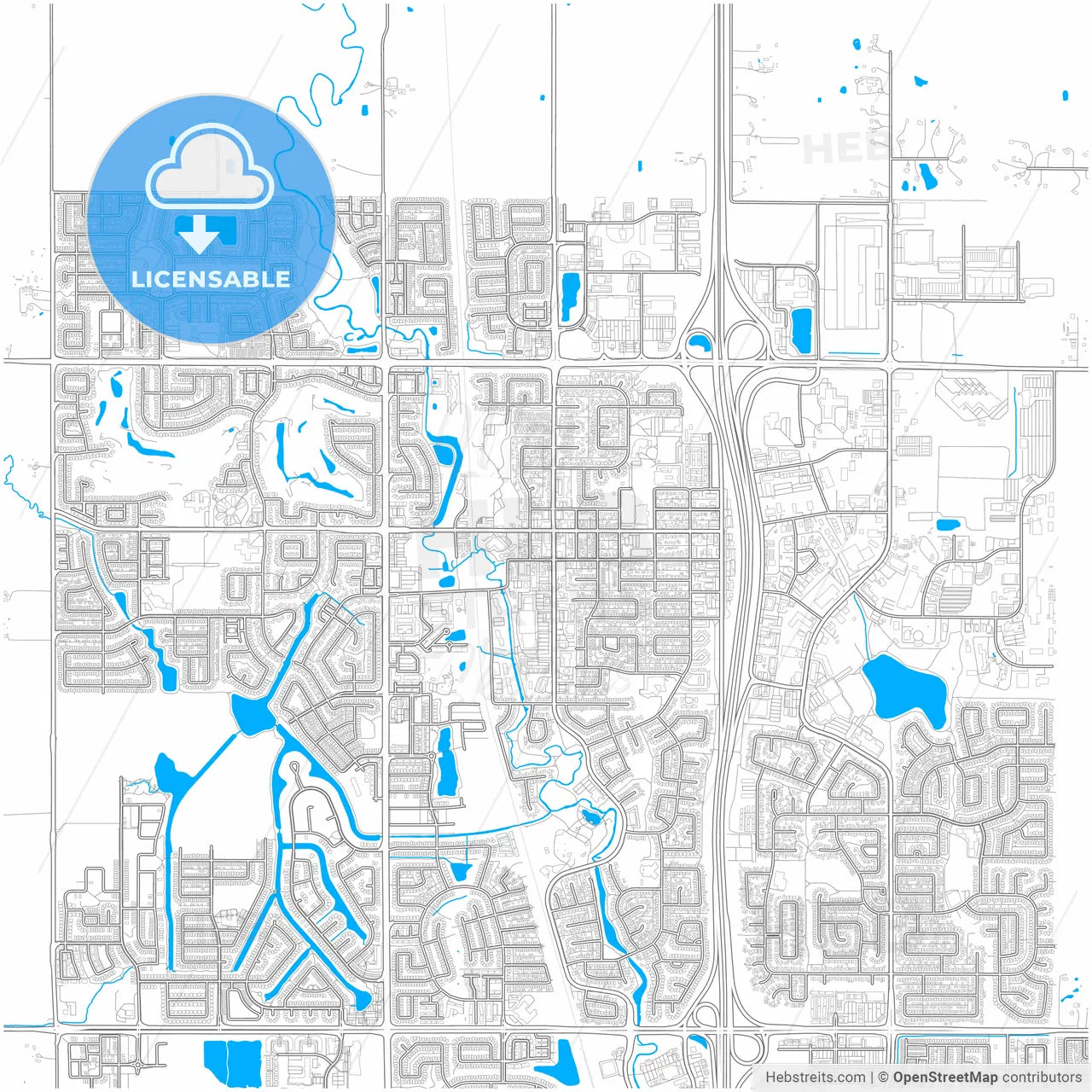 Airdrie, Alberta, Canada, city map with high resolution roads.