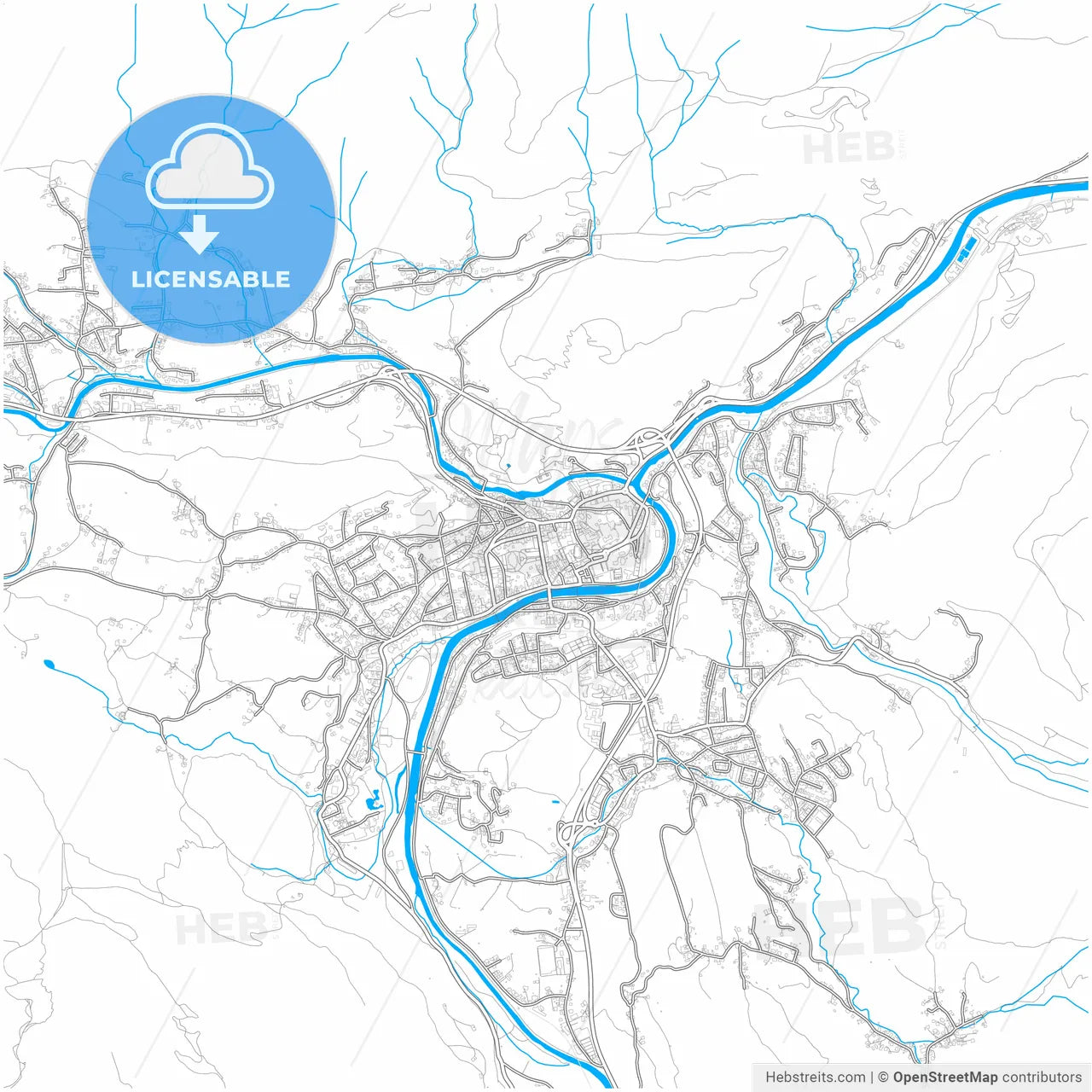 Bad Ischl, Upper Austria, Austria, city map with high resolution roads.