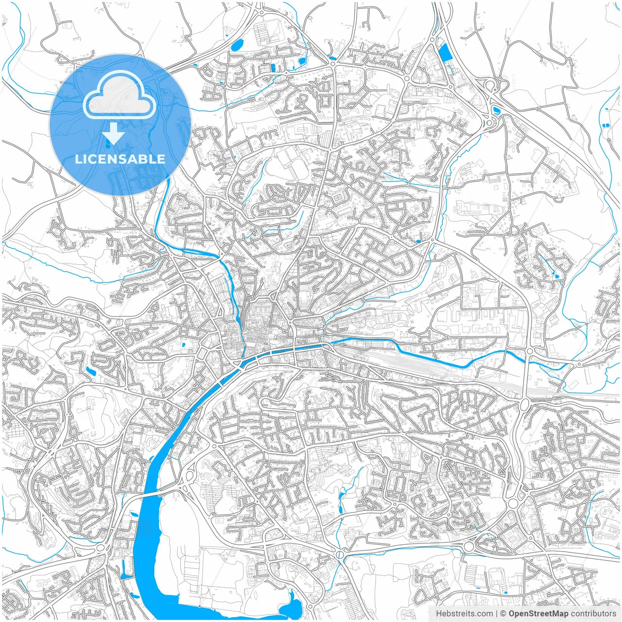 Quimper, Finistère, France, city map with high resolution roads.