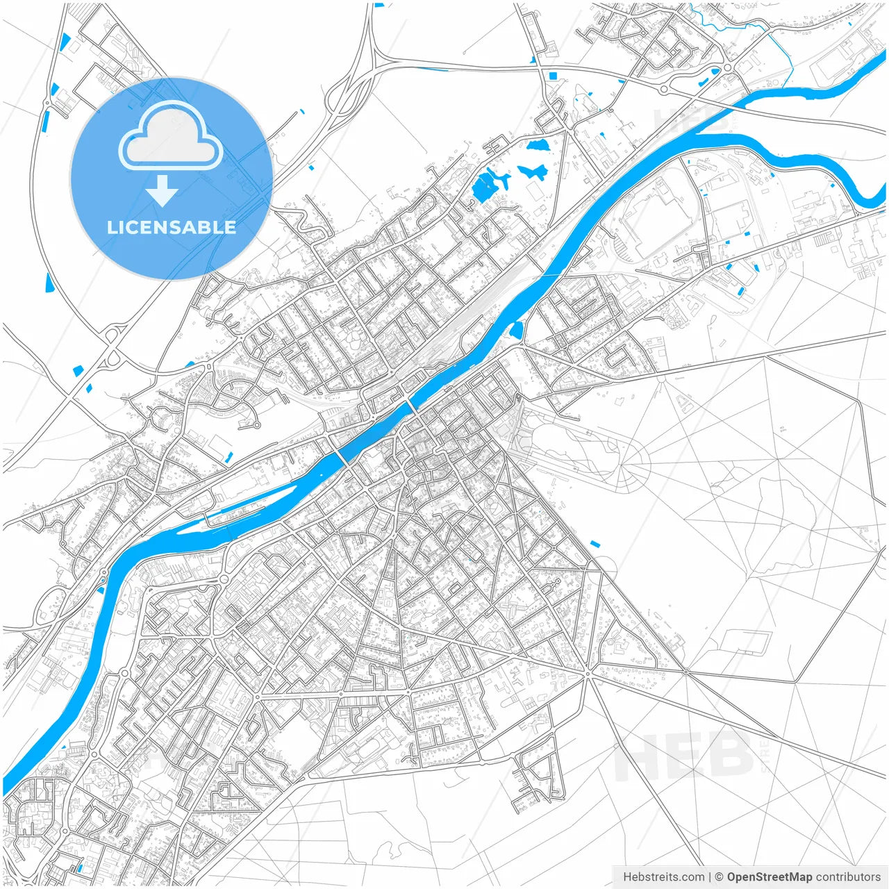 Compiègne, Oise, France, city map with high resolution roads.