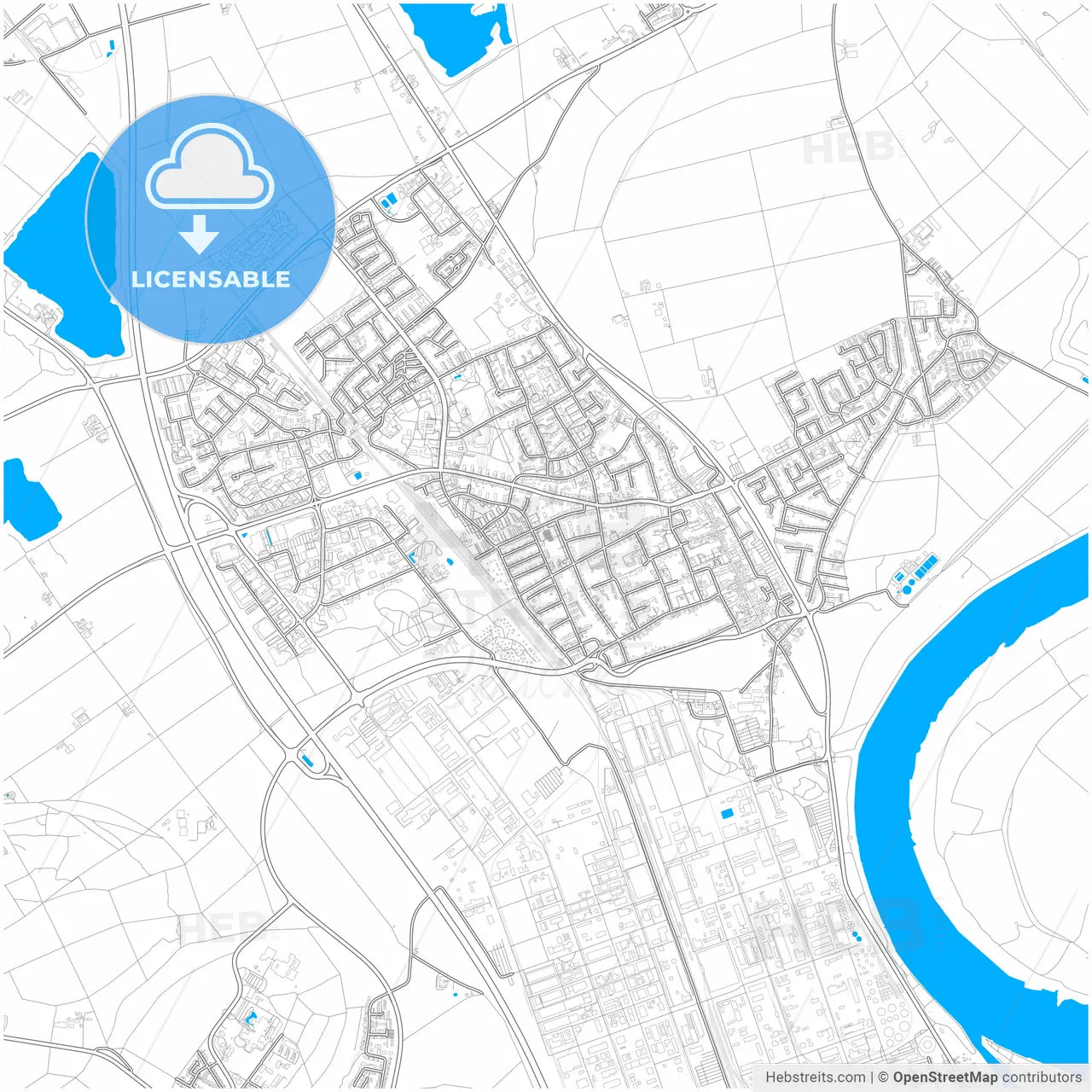 Dormagen, North Rhine-Westphalia, Germany, city map with high resolution roads.
