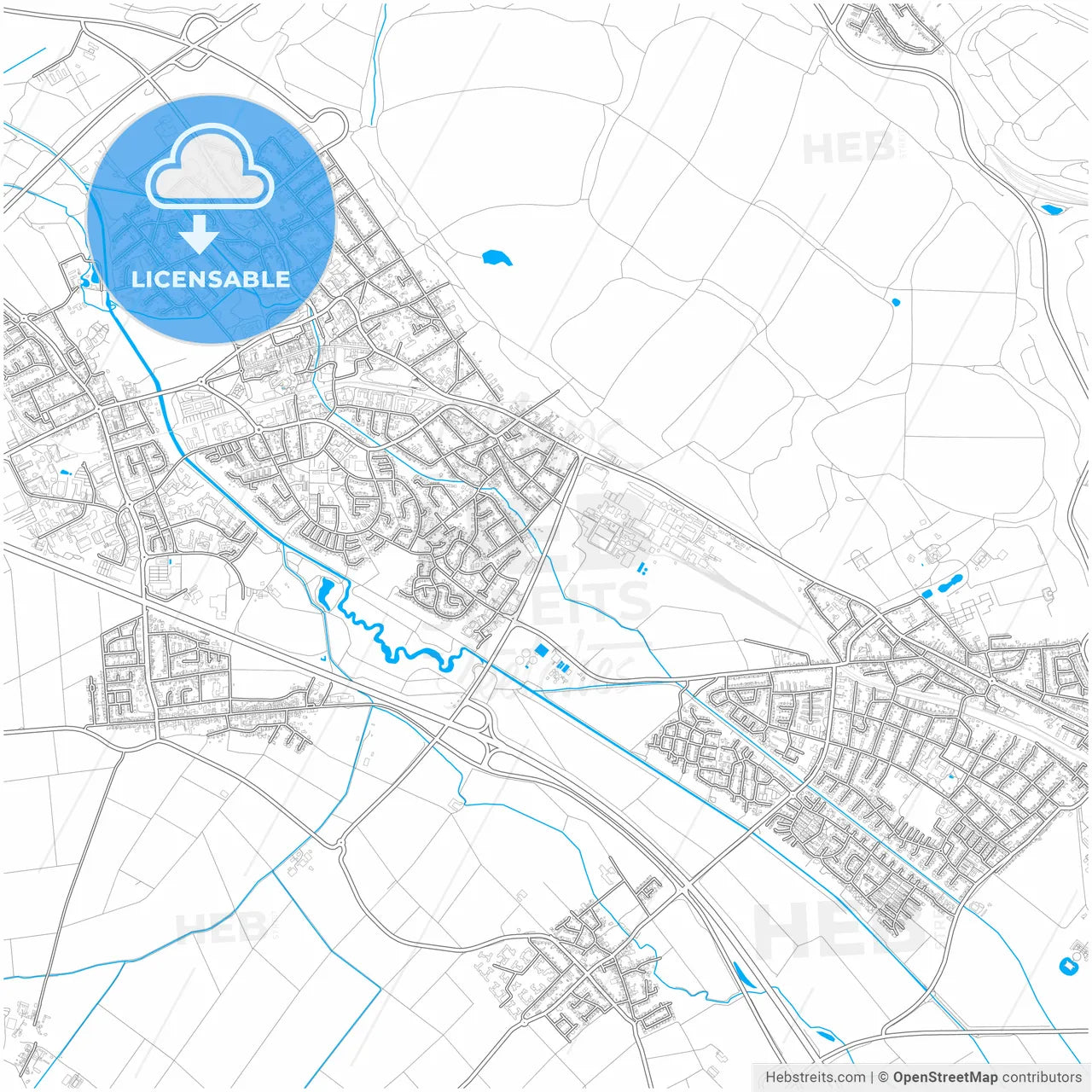Bergheim, North Rhine-Westphalia, Germany, city map with high resolution roads.