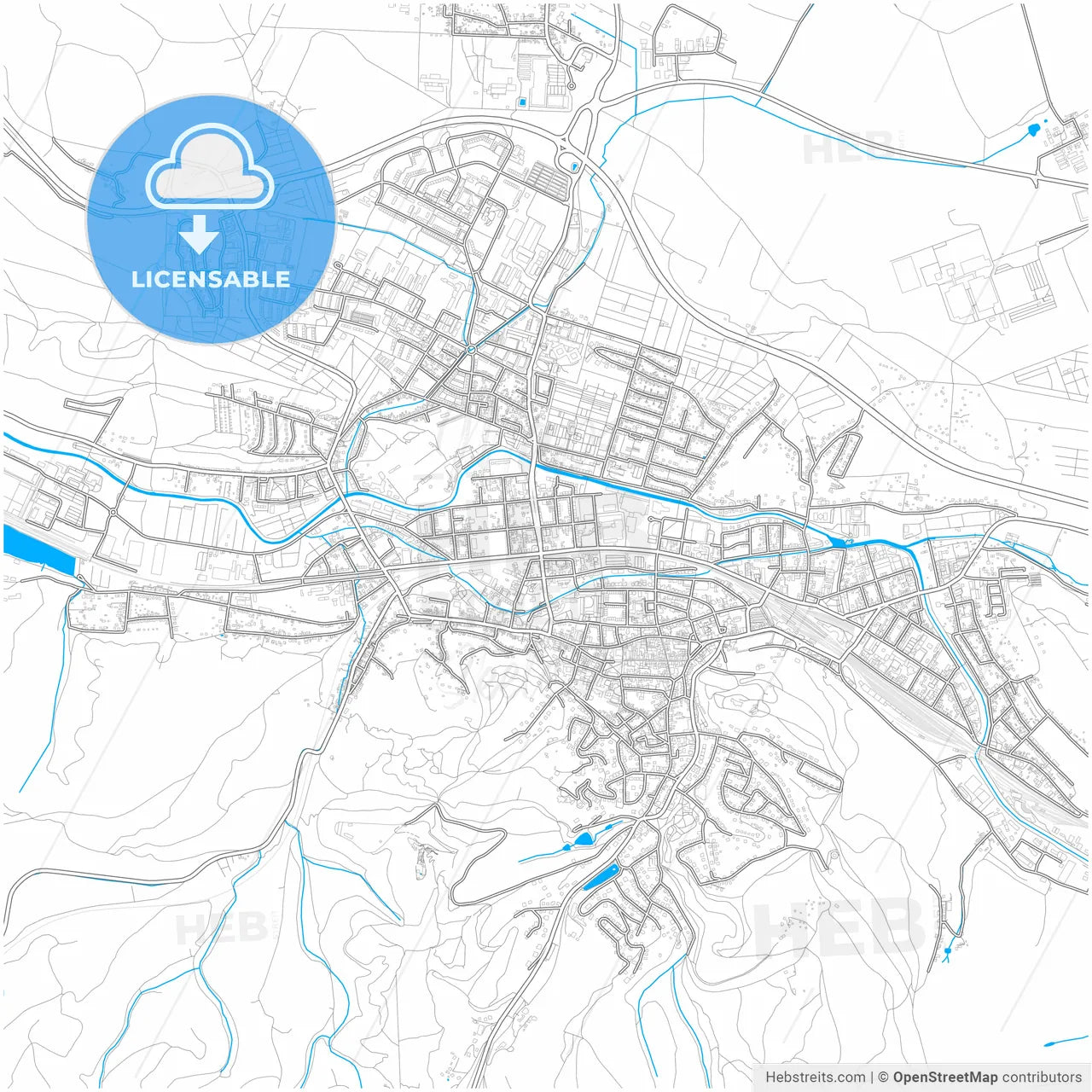Eisenach, Thuringia, Germany, city map with high resolution roads.