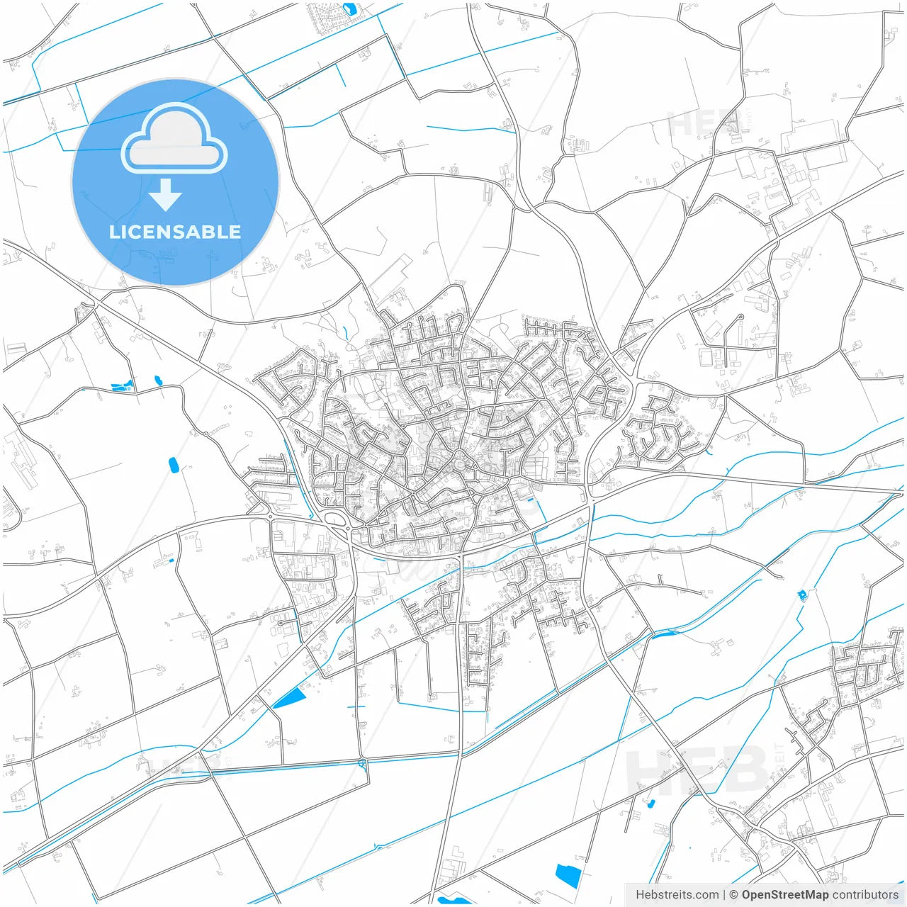 Delbruck, North Rhine-Westphalia, Germany, city map with high resolution roads.