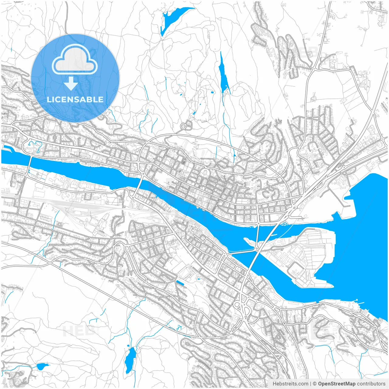 Drammen, Buskerud, Norway, city map with high resolution roads.