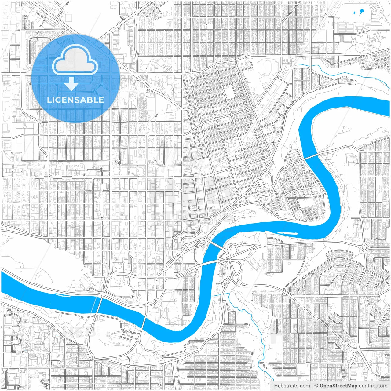 Edmonton, Alberta, Canada, city map with high resolution roads.