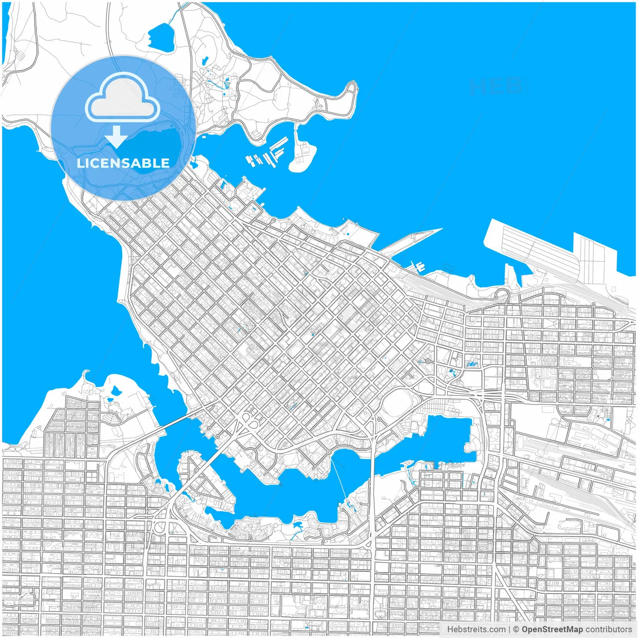 Vancouver, British Columbia, Canada, city map with high resolution roads.