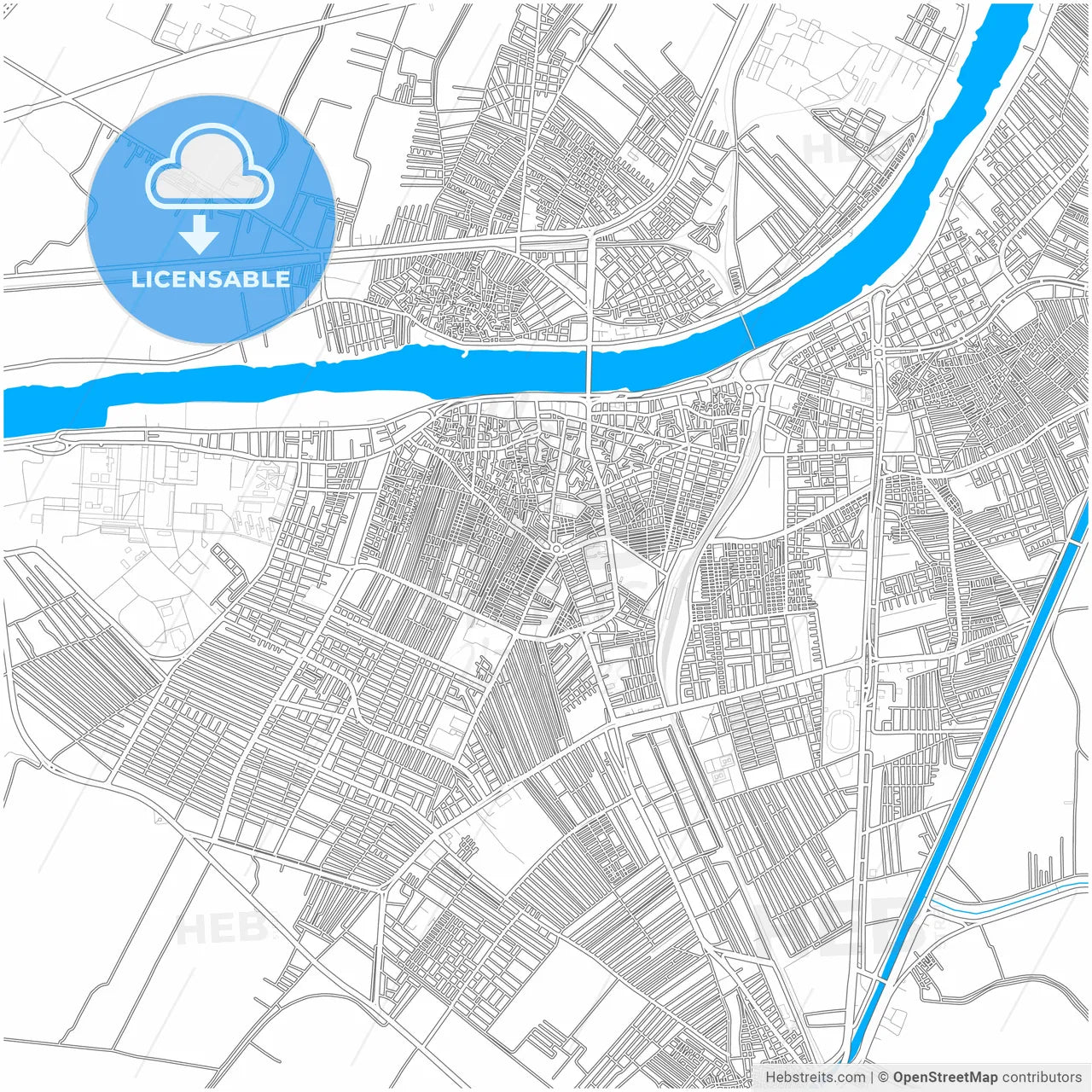 Al Mansurah, Egypt, city map with high resolution roads.