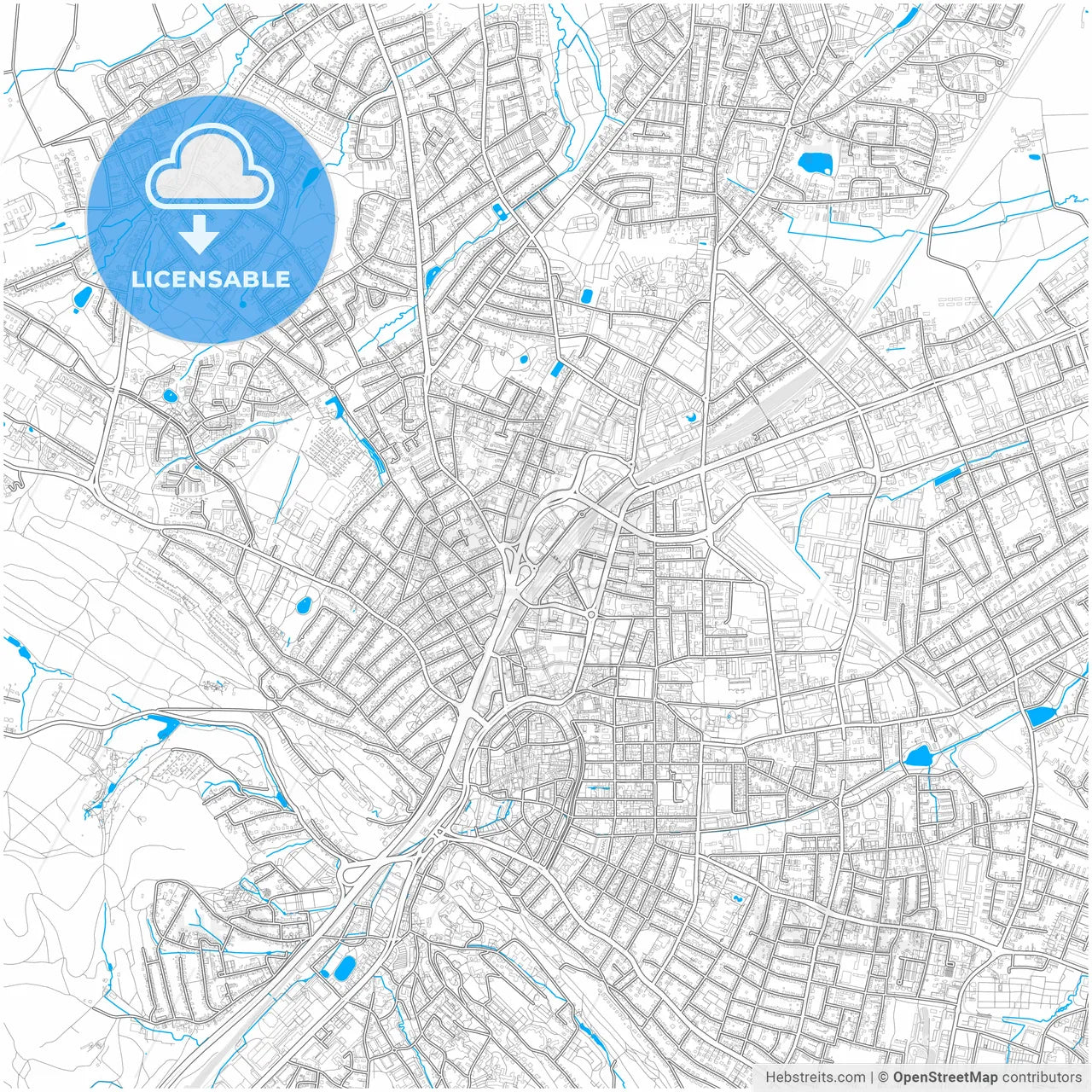 Bielefeld, North Rhine-Westphalia, Germany, city map with high resolution roads.