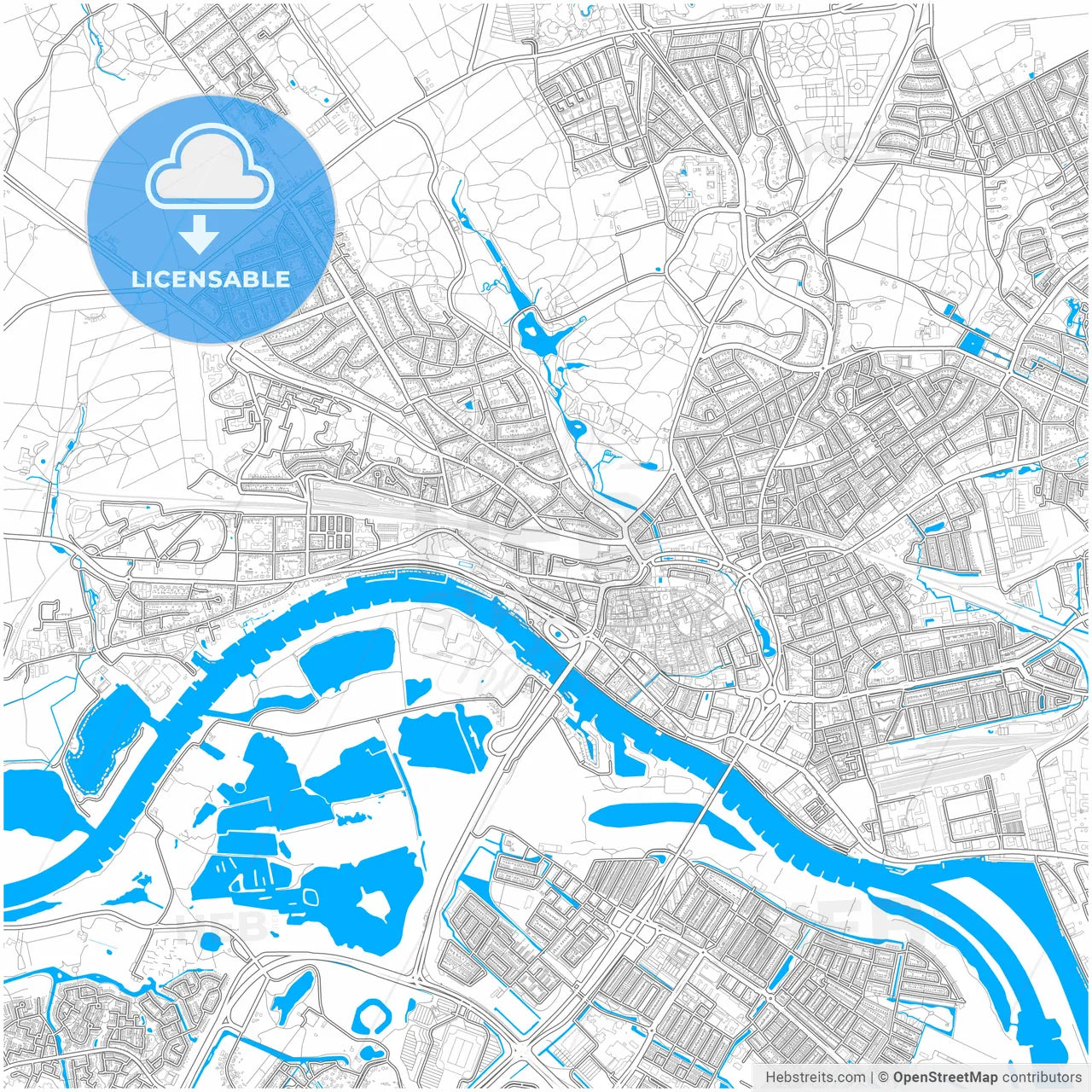 Arnhem, Gelderland, Netherlands, city map with high resolution roads.
