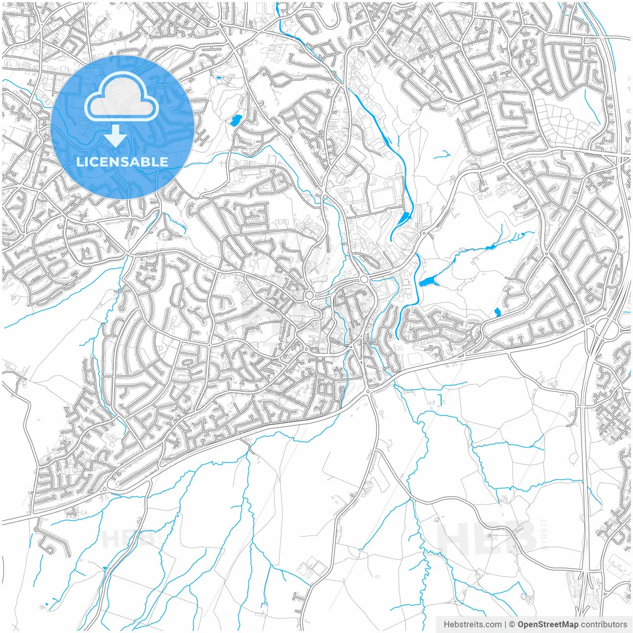 Halesowen, West Midlands, England, city map with high resolution roads.