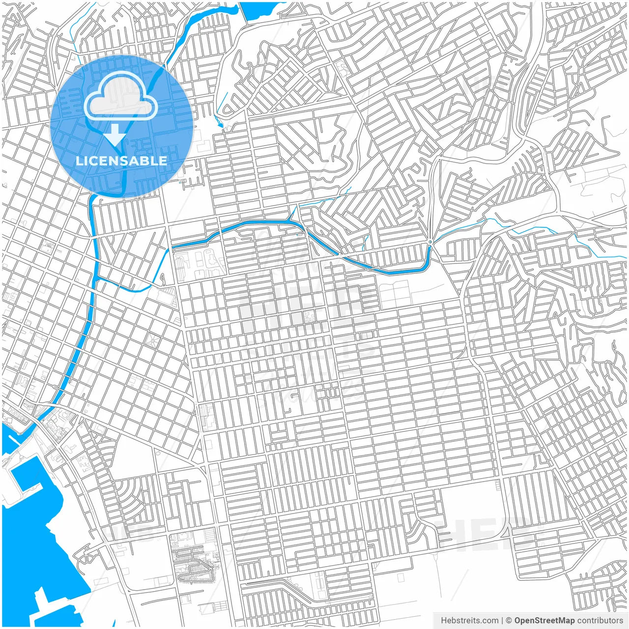 Ensenada, Baja California, Mexico, city map with high resolution roads.