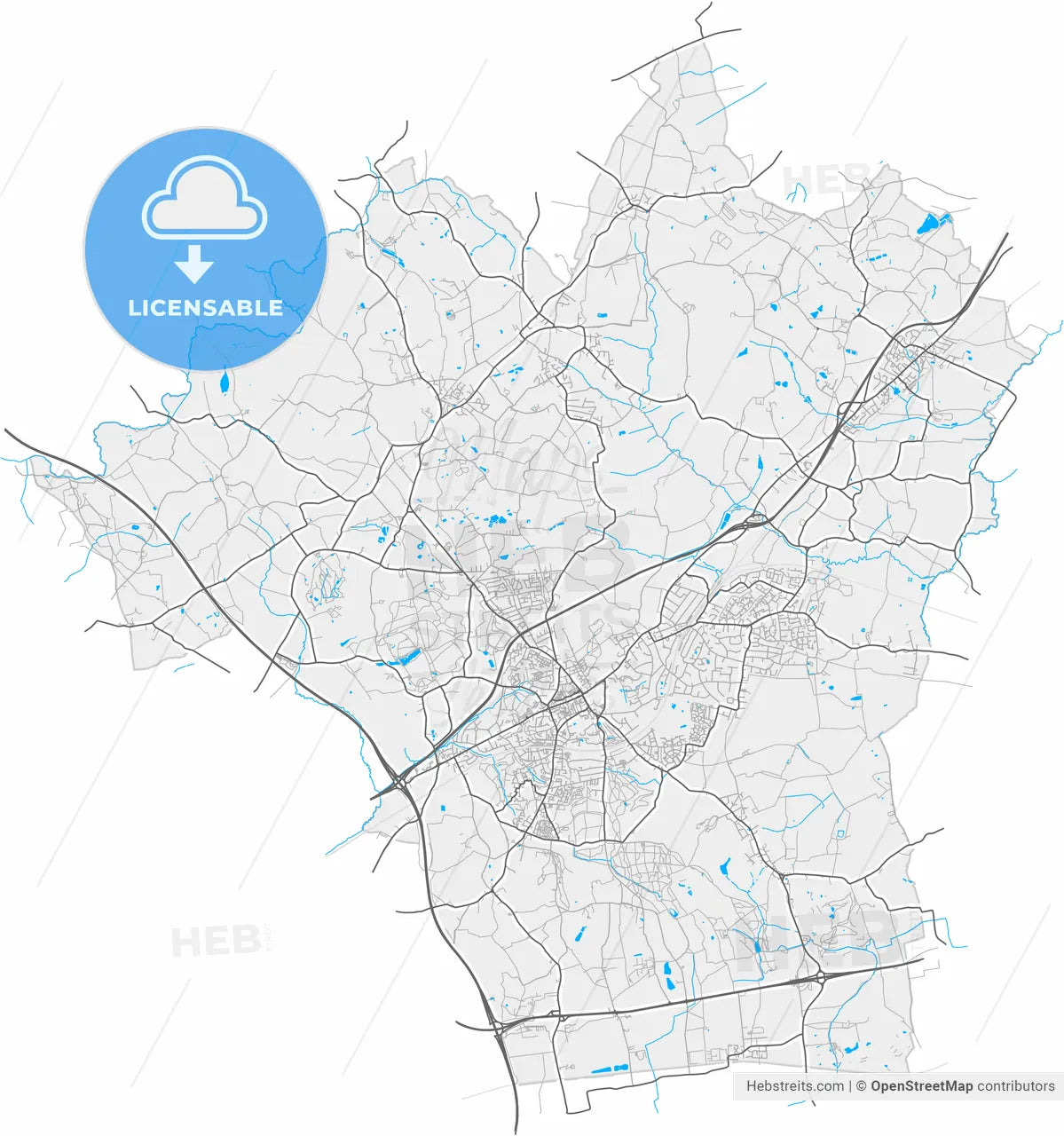 Brentwood, East of England, England, high resolution vector map - Instant download PDF and JPG