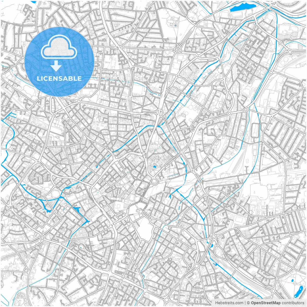 Birmingham, West Midlands, England, city map with high resolution roads.