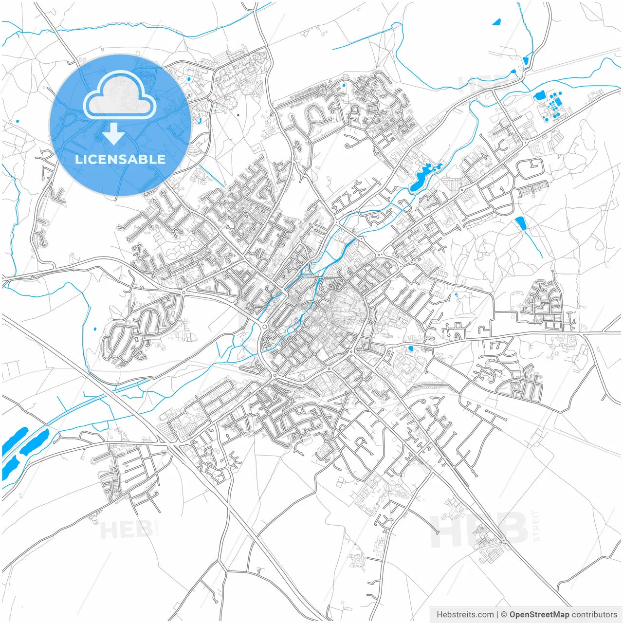 Canterbury, South East England, England, city map with high resolution roads.
