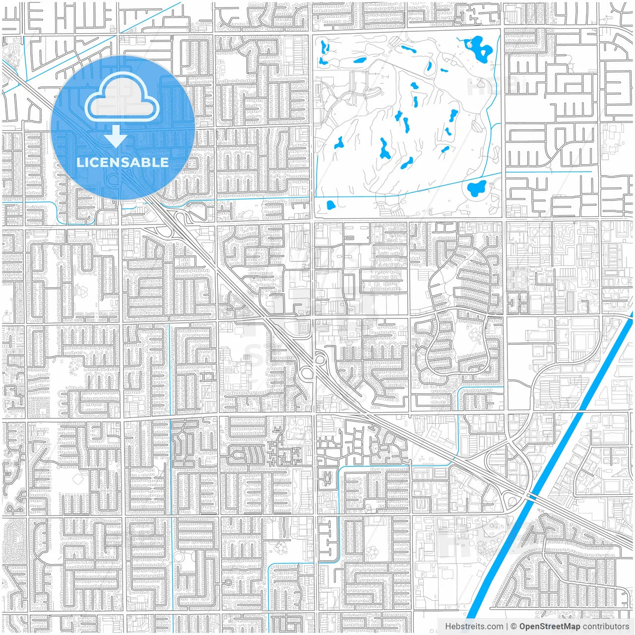 Fountain Valley, California, United States, city map with high resolution roads.