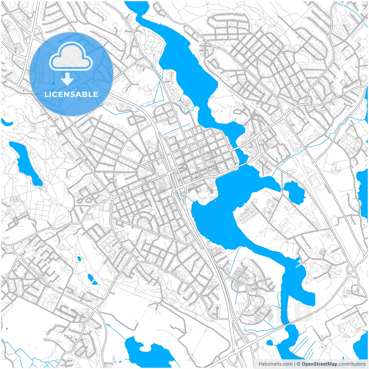 Hämeenlinna, Finland, city map with high resolution roads.