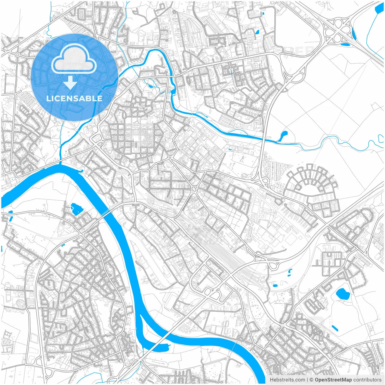 Hanau, Hesse, Germany, city map with high resolution roads.