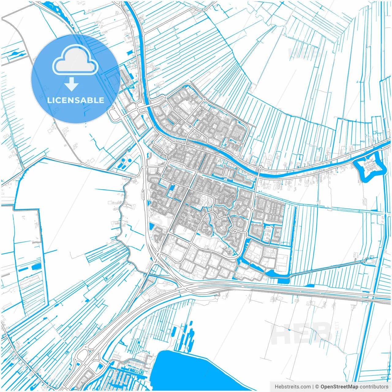 Bodegraven-Reeuwijk, South Holland, Netherlands, city map with high resolution roads.