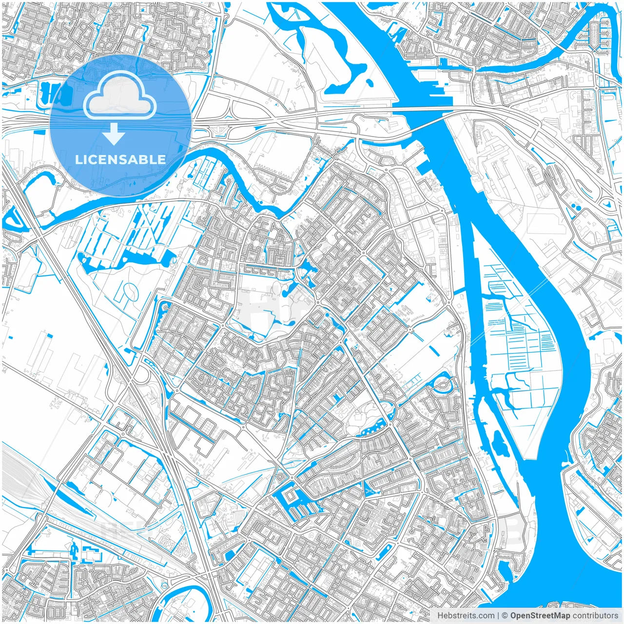 Hendrik-Ido-Ambacht, South Holland, Netherlands, city map with high resolution roads.