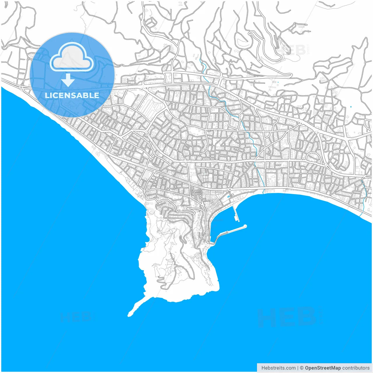 Alanya, Antalya, Turkey, city map with high resolution roads.
