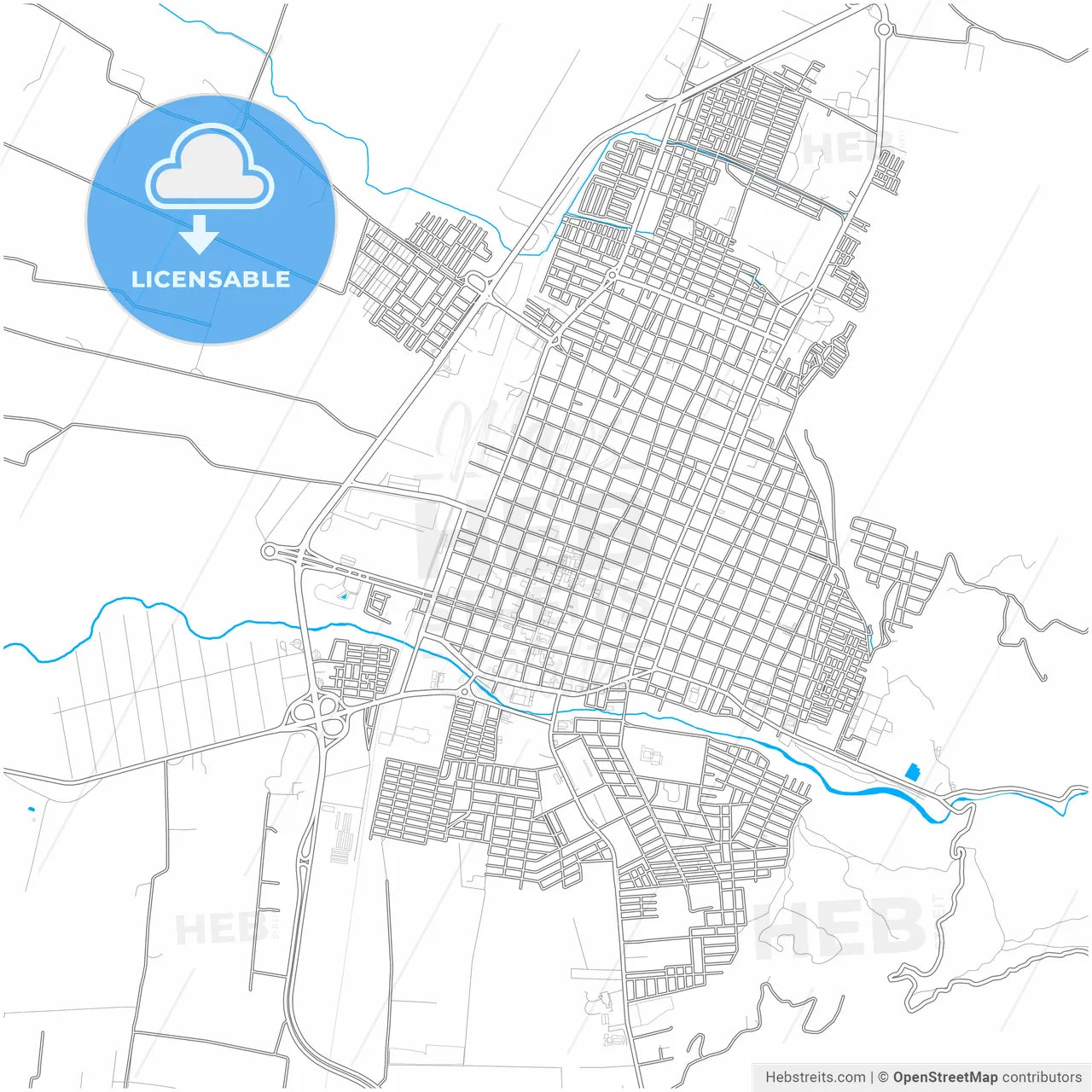 Guadalajara de Buga, Colombia, city map with high resolution roads.
