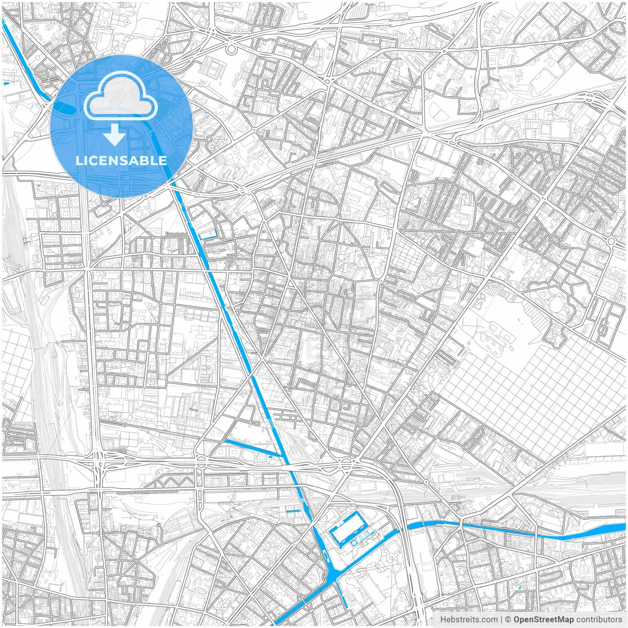Aubervilliers, Seine-Saint-Denis, France, city map with high resolution roads.