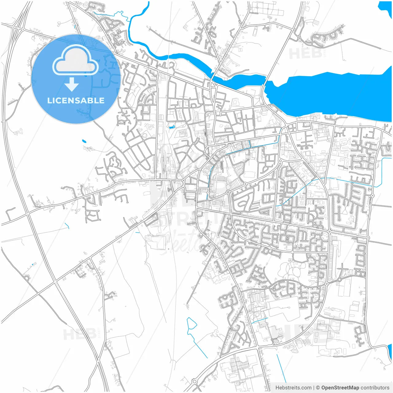 Dundalk, County Louth, Ireland, city map with high resolution roads.