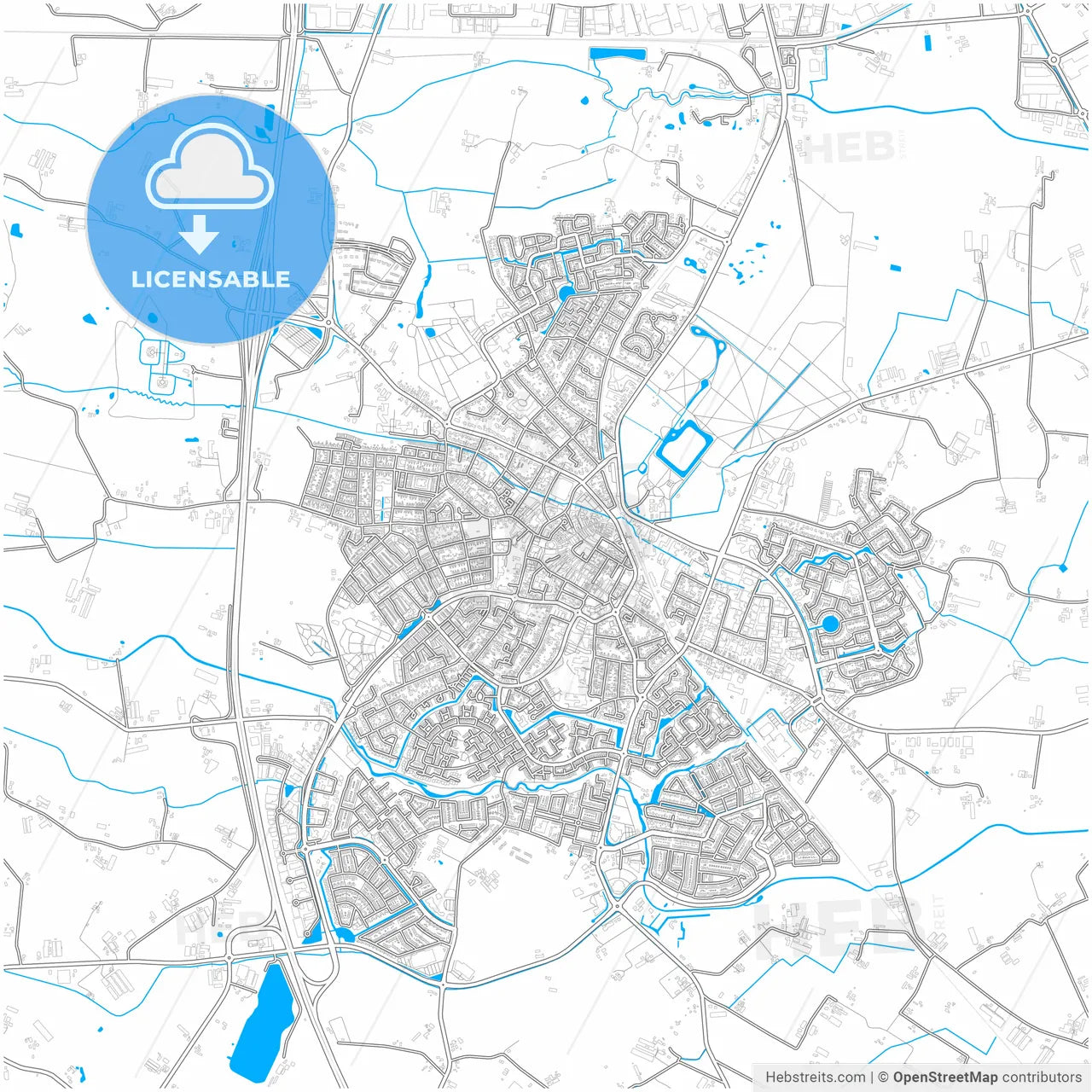 Barneveld, Gelderland, Netherlands, city map with high resolution roads.