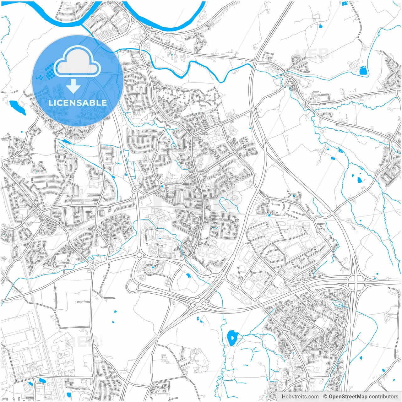 Bamber Bridge, North West England, England, city map with high resolution roads.