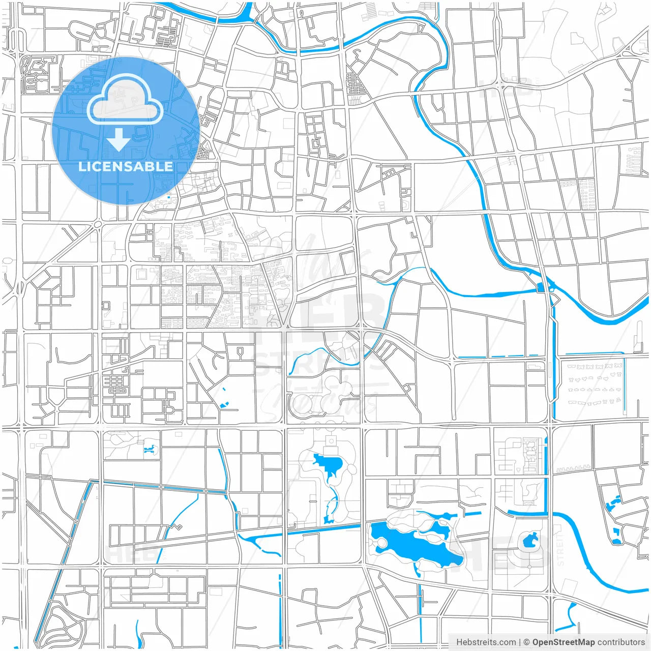 Foshan, Guangdong, China, city map with high resolution roads.