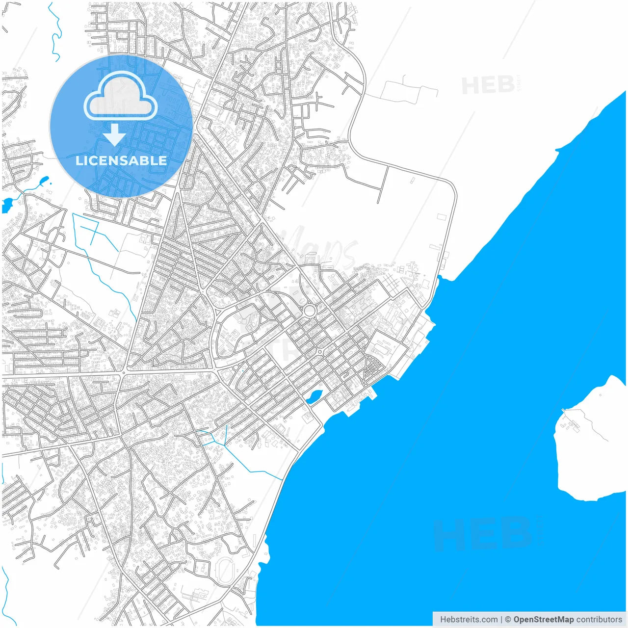 Bissau, Guinea Bissau, city map with high resolution roads.