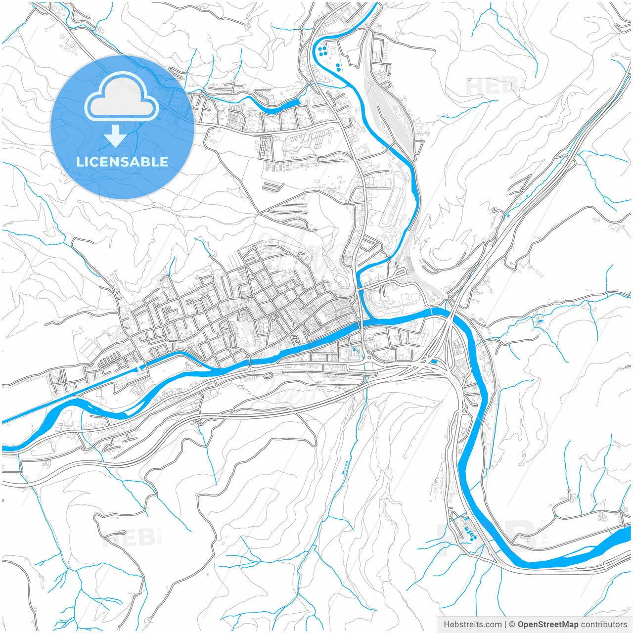 Bruck an der Mur, Styria, Austria, city map with high resolution roads.