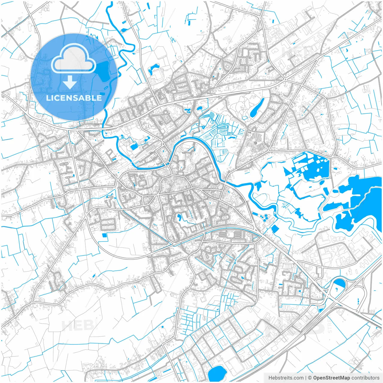 Lokeren, East Flanders, Belgium, city map with high resolution roads.