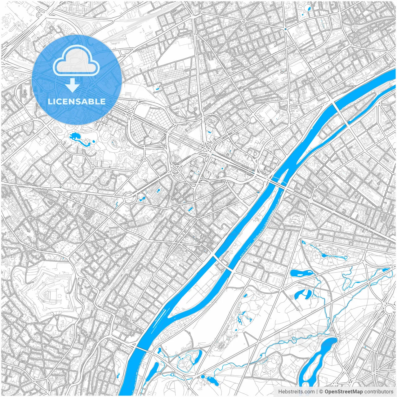 Puteaux, Hauts-de-Seine, France, city map with high resolution roads.