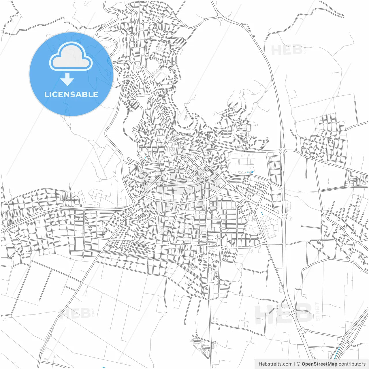 Lamia, Central Greece, Greece, city map with high resolution roads.