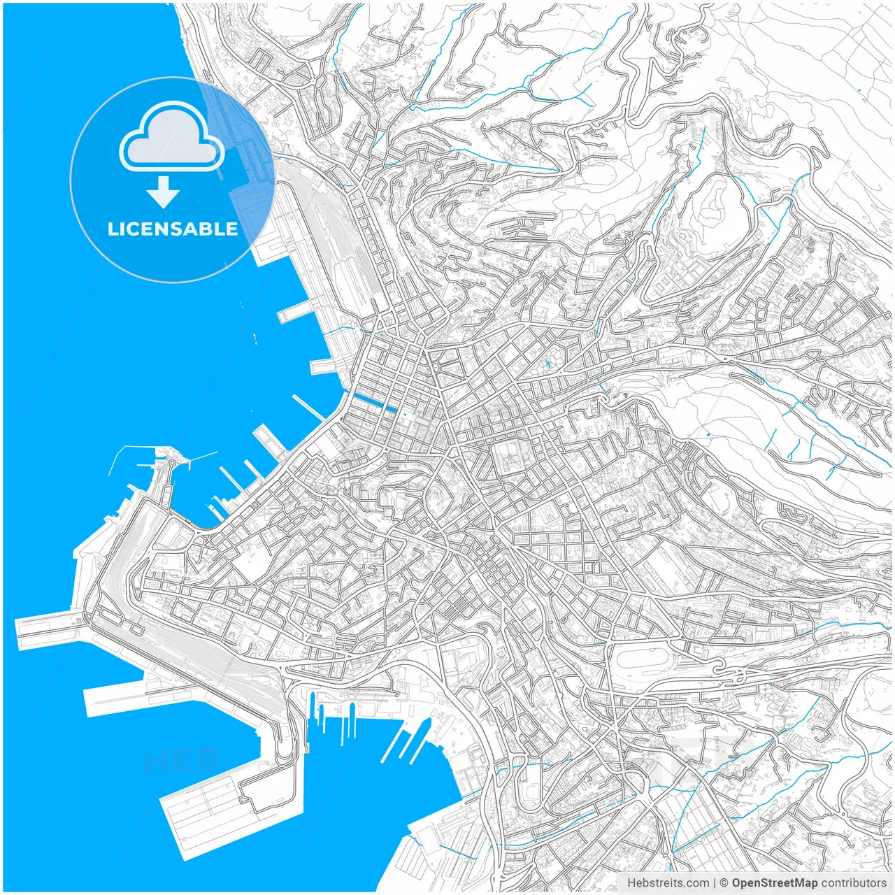 Trieste, Friuli-Venezia Giulia, Italy, city map with high resolution roads.